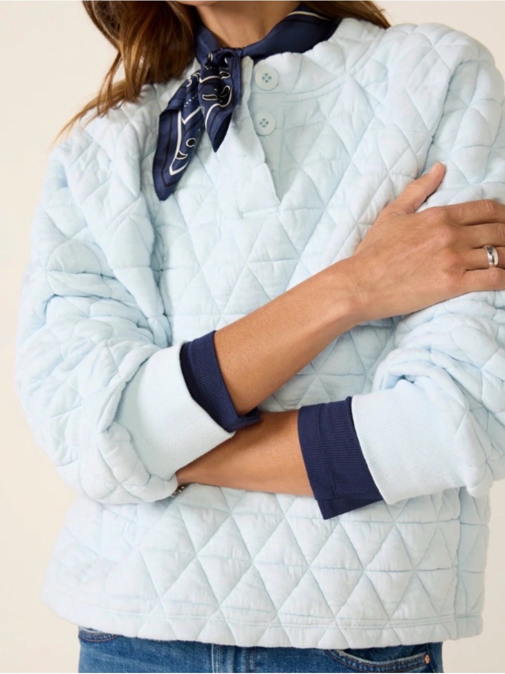 Sanctuary Pullover Quilted Sweat Top Sz M icey blue